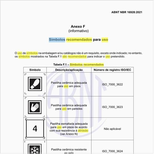 Quais são os símbolos recomendados para uso em relação às pastilhas cerâmicas?