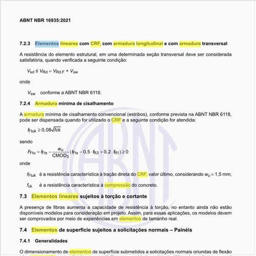 Quais são os elementos lineares com CRF, com armadura longitudinal e com armadura transversal?