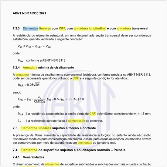 Quais são os elementos lineares com CRF, com armadura longitudinal e com armadura transversal?