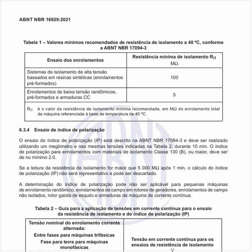 Quais são os valores mínimos recomendados de resistência de isolamento a 40 ºC, conforme a NBR 17094-3?