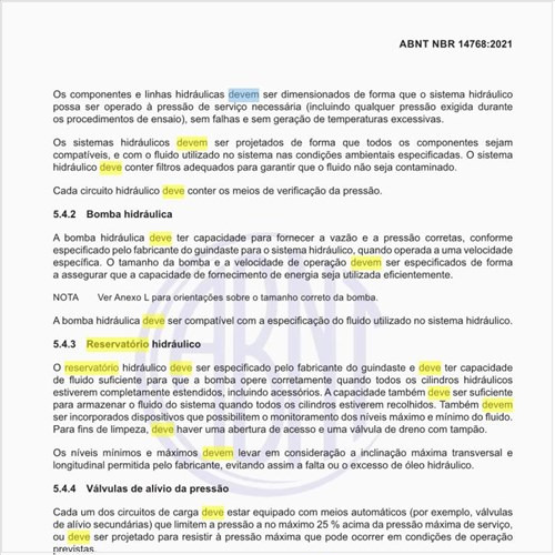 Como deve ser especificado o reservatório hidráulico?
