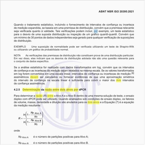 Como deve ser feita a determinação da razão entre dois alvos por dPCR?