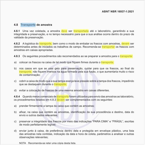 Como deve ser feito o transporte de amostra?