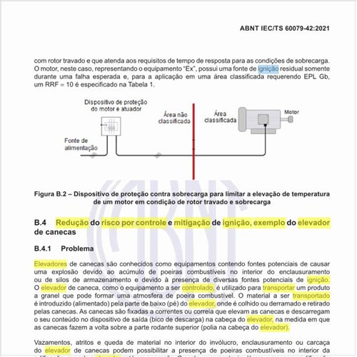 Como executar a redução do risco por controle e mitigação de ignição, exemplo do elevador de canecas?