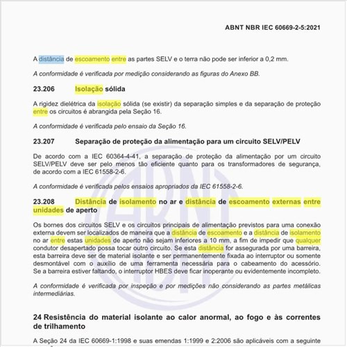 Qual é a distância de isolamento no ar e distância de escoamento externas entre unidades de aperto?