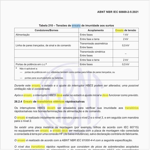 Como deve ser executado o ensaio de transitórios elétricos rápidos/salvas?