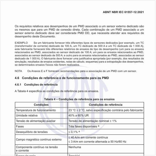 Quais são as condições de referência para os ensaios dos dispositivos?
