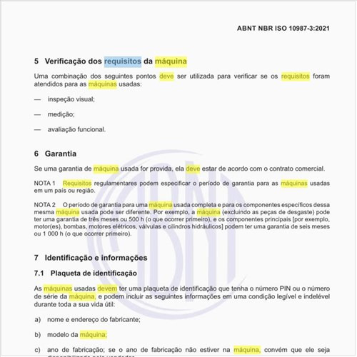 Como deve ser a verificação dos requisitos da máquina usada?