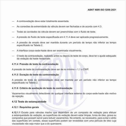 Quais os requisitos gerais para o teste de estanqueidade?