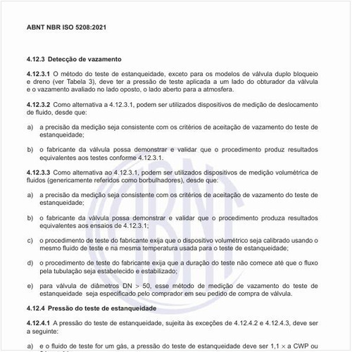 Qual deve ser a pressão do teste de estanqueidade?