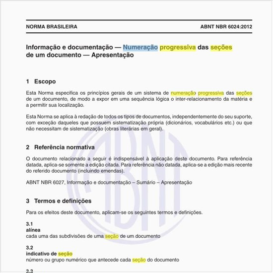 O que significa seção secundária na  numeração progressiva das seções de um documento?