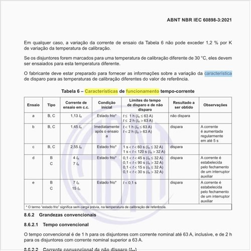 Quais são as características de funcionamento tempo-corrente?