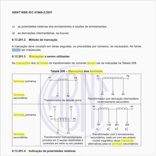 Quais as marcações dos terminais que devem ser usadas?