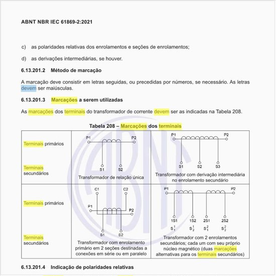 Quais as marcações dos terminais que devem ser usadas?