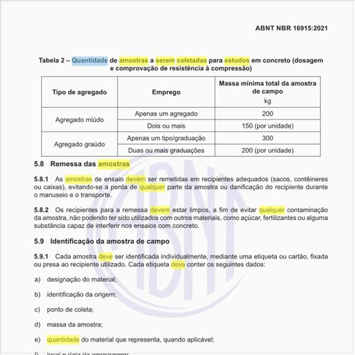 Qual deve ser a quantidade de amostras a serem coletadas para estudos em concreto?