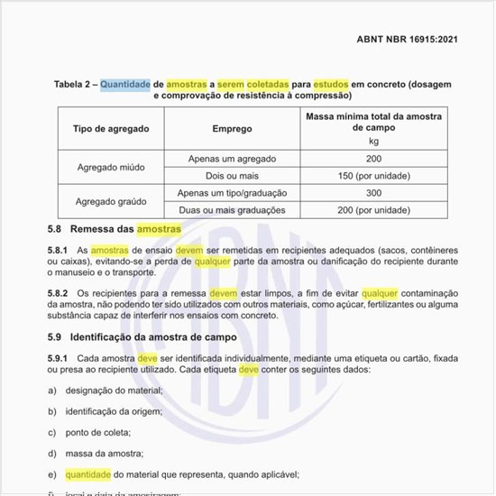 Qual deve ser a quantidade de amostras a serem coletadas para estudos em concreto?