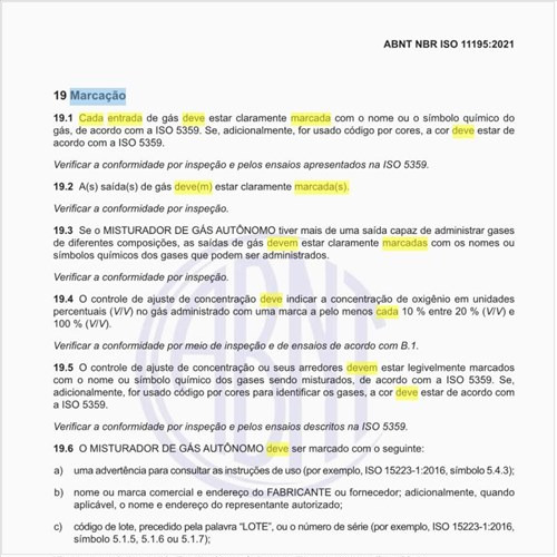 Qual deve ser a marcação de cada entrada de gás?