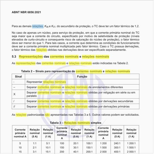 Quais são as representações das correntes nominais e relações nominais?