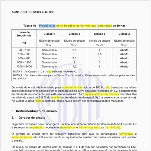 Quais são as frequências entre frequências harmônicas (para redes de 60 Hz)?