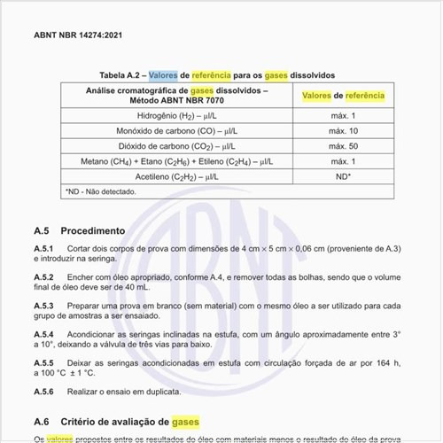 Quais são os valores de referência para os gases dissolvidos?