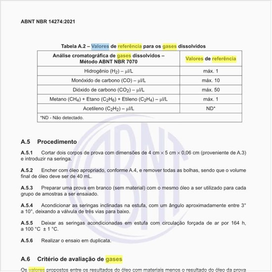 Quais são os valores de referência para os gases dissolvidos?