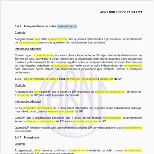 Qual deve ser o consentimento separado para elementos necessários e opcionais de DP?