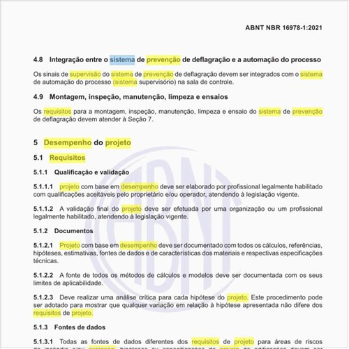 Quais são os requisitos de desempenho do projeto do sistema de prevenção de deflagração?