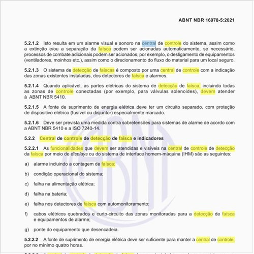 Quais devem ser as funcionalidades da central de controle de detecção de faísca e indicadores?