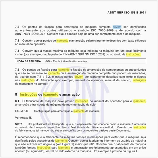 Quais devem ser as instruções de içamento e amarração?
