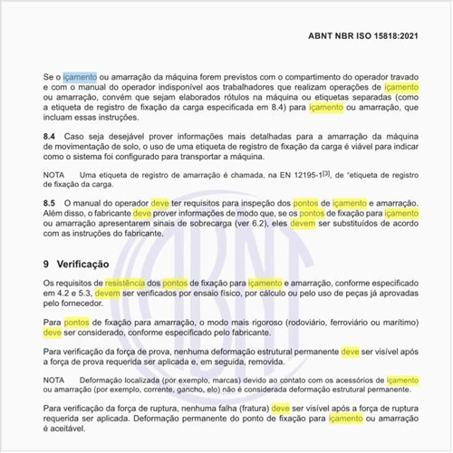 Como deve ser feita a verificação da resistência dos pontos de fixação para içamento e amarração?