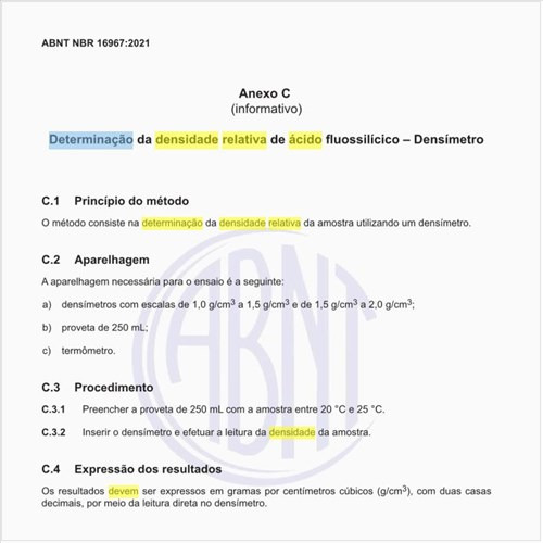 Como deve ser feita a determinação da densidade relativa de ácido fluossilícico – densímetro?
