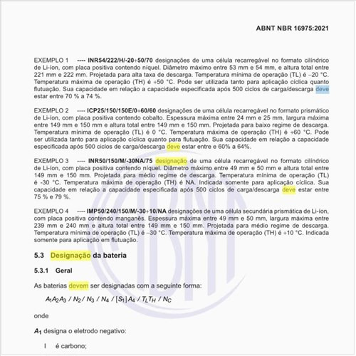 Como deve ser feita a designação da bateria?