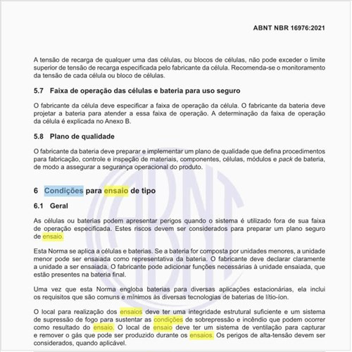 Quais as condições para ensaio de tipo?