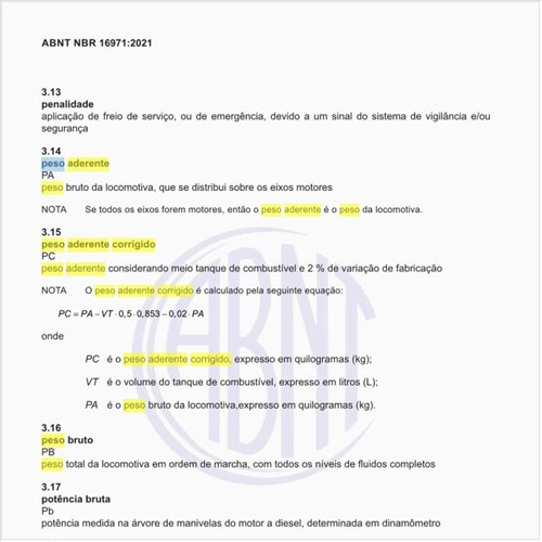 Qual é o peso aderente corrigido (PC) de uma locomotiva?