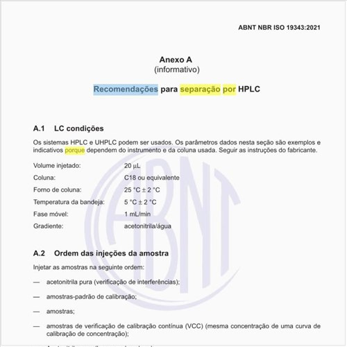 Quais as recomendações para separação por HPLC?