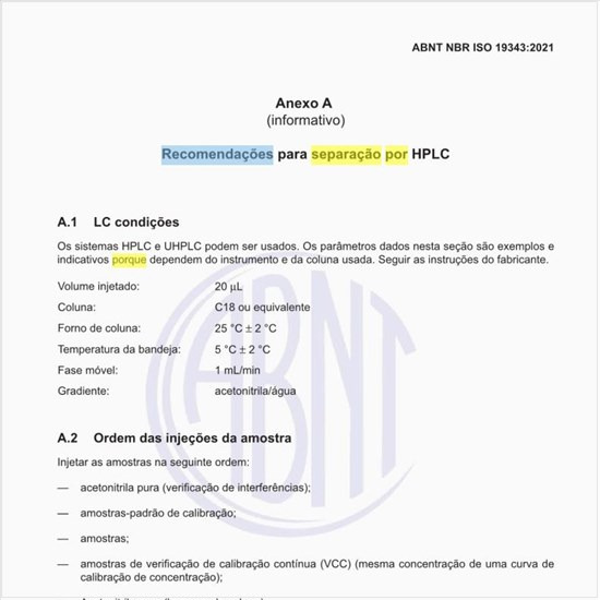 Quais as recomendações para separação por HPLC?