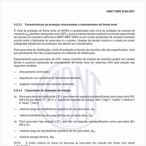 Quais são as características de proteção relacionadas a sobretensões de frente lenta?