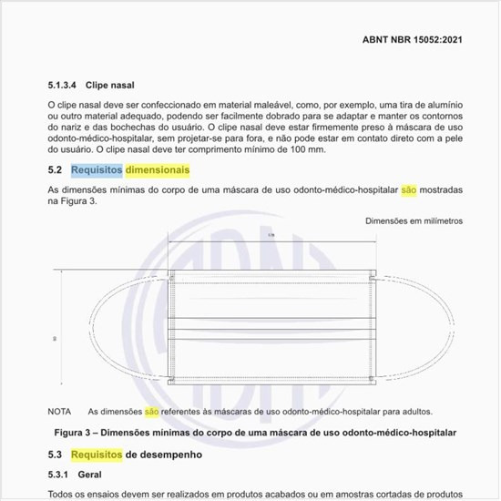 Quais são os requisitos dimensionais das máscaras?
