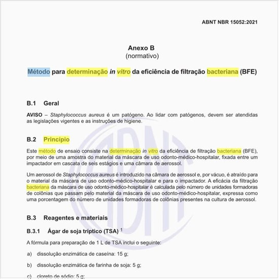 Qual o princípio do método para determinação in vitro da eficiência de filtração bacteriana (BFE)?