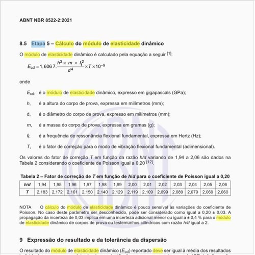 Como deve ser feita a etapa 5 ou o cálculo do módulo de elasticidade dinâmico?