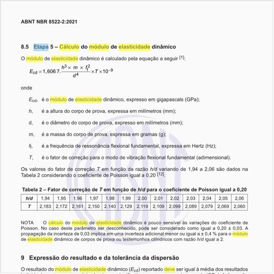 Como deve ser feita a etapa 5 ou o cálculo do módulo de elasticidade dinâmico?