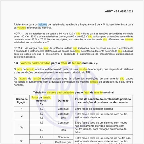 Quais são os valores padronizados para o fator de tensão nominal?