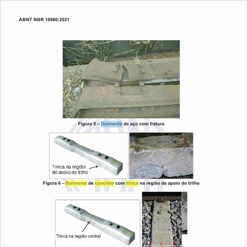 Qual a aparência de um dormente de concreto com trinca no vão central?