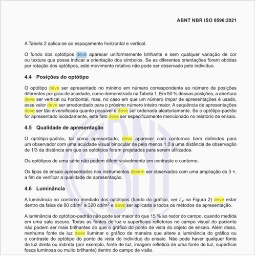 Como deve ser feita a especificação de luminância?