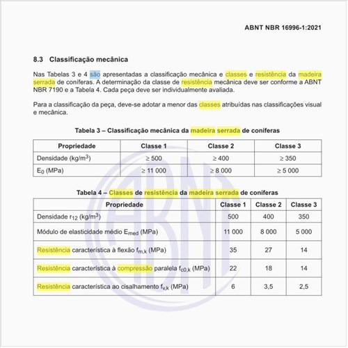 Quais são as classes de resistência da madeira serrada de coníferas?
