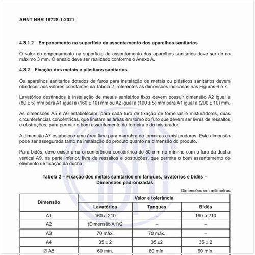Quais são as dimensões para a fixação dos metais sanitários em tanques, lavatórios e bidês?