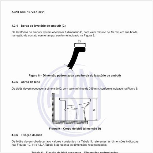 Para a fixação de bidê suspenso, quais as dimensões padronizadas?