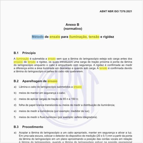 Qual o método de ensaio para iluminação, tensão e rigidez?
