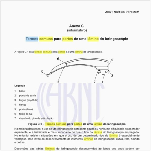 Quais são os termos comuns para partes de uma lâmina do laringoscópio?