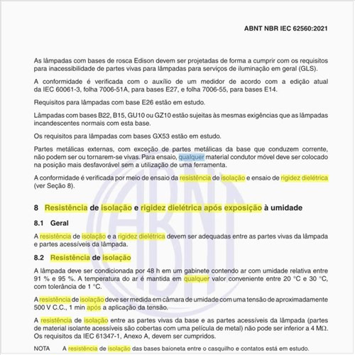 Qual é a resistência de isolação e rigidez dielétrica após exposição à umidade?
